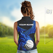 Load image into Gallery viewer, Black & Blue Golf ball Flame Women Sleeveless Polo Shirt Custom ladies golf clothing, best golf gift NQS10864