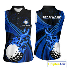 Load image into Gallery viewer, Black & Blue Golf ball Flame Women Sleeveless Polo Shirt Custom ladies golf clothing, best golf gift NQS10864