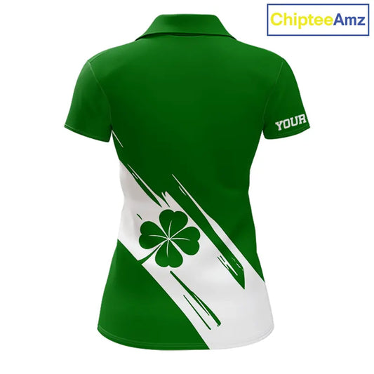 Womens golf polo shirts White and Green Shamrock custom St Patrick's Day team golf shirts for ladies NQS11639