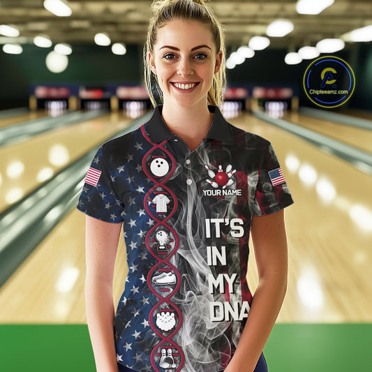 Red, White & Blue Smoke American Flag Patriotic Team Women Bowling Shirt Custom It's in my DNA Shirts NQS11266
