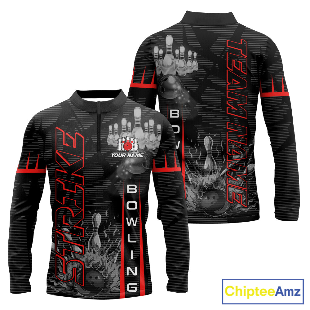 Custom Strike Bowling Shirts For Kid, Personalized Bowling Team Jerseys | Red NQS8288