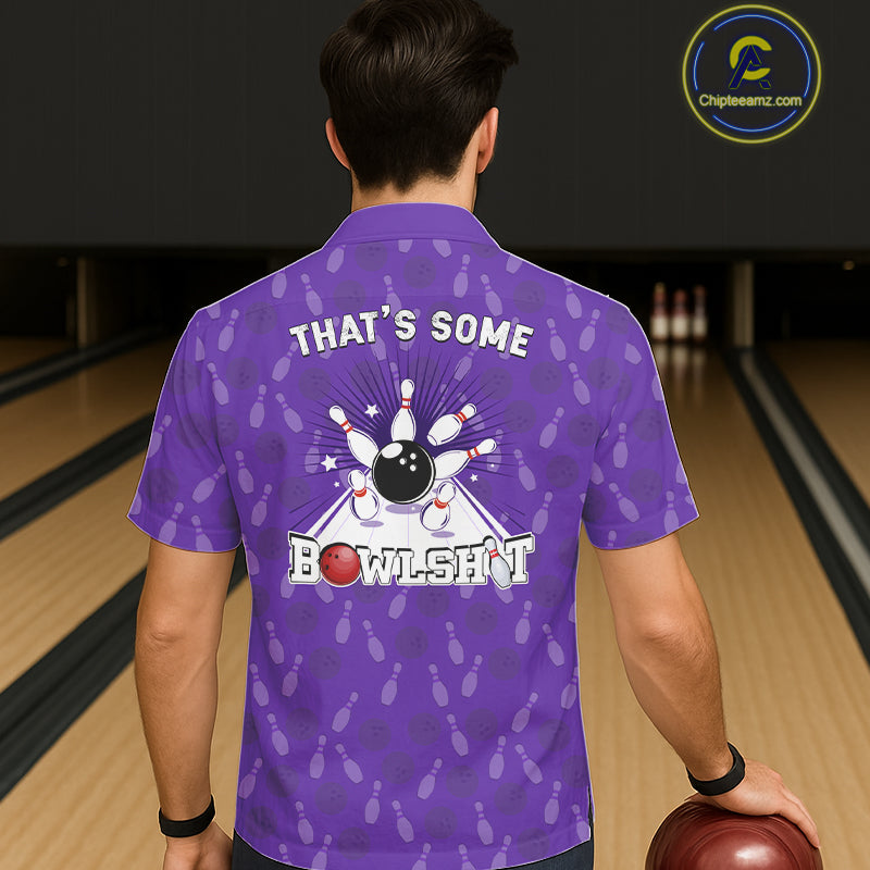 Funny Retro Hawaiian bowling shirts Custom That's some bowshit bowling button up shirts | Purple NQS11510