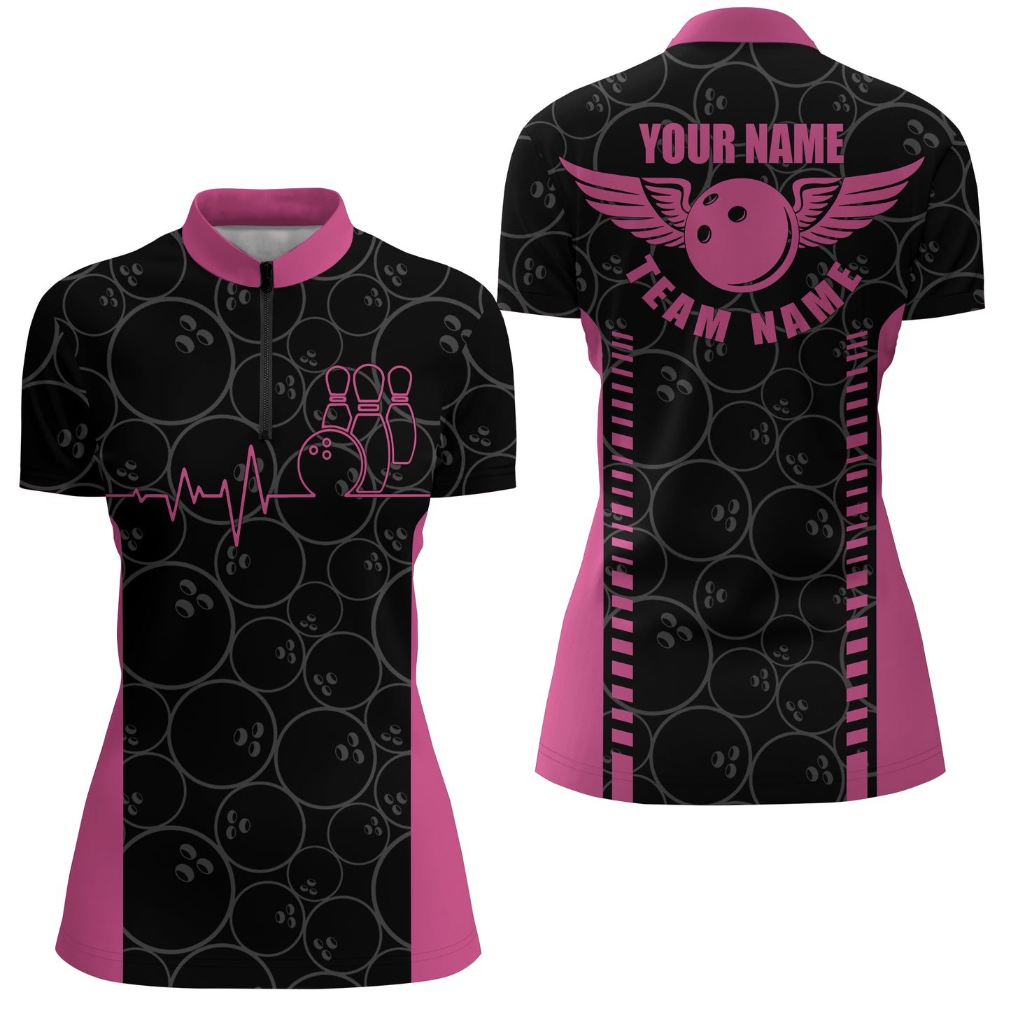 Custom Pink bowling shirt for women – personalized team jersey front view