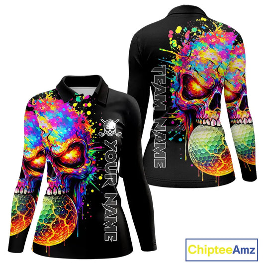 Colorful Skull Golf jerseys Black Golf polo shirts For Women Custom Team ladies golf clothes NQS11318
