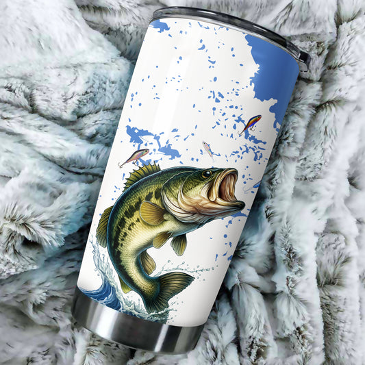 1PC Personalized Blue and white Largemouth bass Fishing Tumbler Cup Custom Name Bass Fishing gifts NQS11522