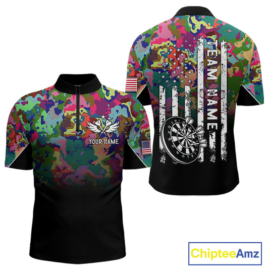 Black and Colorful Camo Men Darts Shirts Custom American Flag patriotic Team Darts Jersey NQS11122