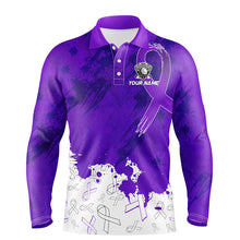 Load image into Gallery viewer, Purple Ribbons pattern Mens golf polo shirts custom men's breast cancer awareness polo shirts NQS8351