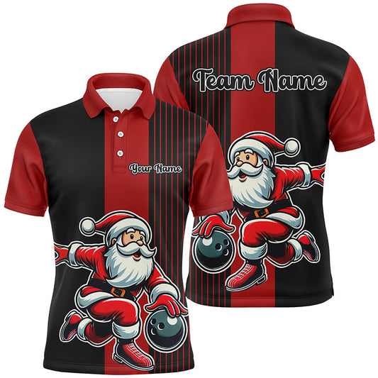 Black and Red Bowling Shirts For Men Custom Funny Santa Christmas Bowling Team Uniform Jerseys NQS8809