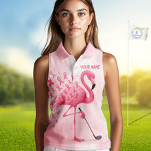 Load image into Gallery viewer, Watercolor Pink Flamingo ribbons Sleeveless polo shirt Custom Breast Cancer Awareness ladies golf top NQS10512