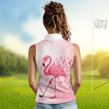 Load image into Gallery viewer, Watercolor Pink Flamingo ribbons Sleeveless polo shirt Custom Breast Cancer Awareness ladies golf top NQS10512