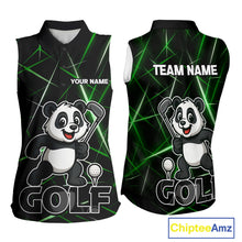 Load image into Gallery viewer, Black and Green Funny Panda Playing Golf Sleeveless Polo Shirt Custom ladies golf clothes golf gift NQS10740