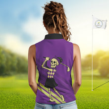 Load image into Gallery viewer, Funny argyle pattern Skull Sleeveless Polo Shirt Custom ladies golf attire, cool golf gift | Purple NQS10657