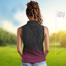 Load image into Gallery viewer, Pink and black Ribbons Pattern Sleeveless polo Shirt Custom Breast cancer awareness Team Golf attire NQS10559