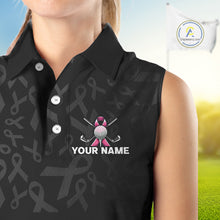 Load image into Gallery viewer, Pink and black Ribbons Pattern Sleeveless polo Shirt Custom Breast cancer awareness Team Golf attire NQS10559