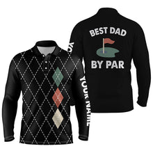 Load image into Gallery viewer, Mens golf polo shirts black argyle plaid custom best dad by par golf shirts for dad, father's day gift NQS5418
