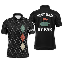Load image into Gallery viewer, Mens golf polo shirts black argyle plaid custom best dad by par golf shirts for dad, father's day gift NQS5418