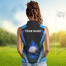 Load image into Gallery viewer, Black and Blue Flame Golf Ball Women sleeveless polo shirt custom golf attire for ladies NQS10448