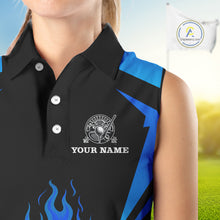 Load image into Gallery viewer, Black and Blue Flame Golf Ball Women sleeveless polo shirt custom golf attire for ladies NQS10448