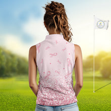 Load image into Gallery viewer, Pink glitter ribbons pattern Sleeveless polo shirt Custom Breast Cancer Awareness ladies golf outfit NQS10514