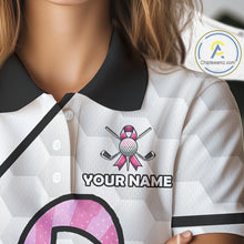 Load image into Gallery viewer, Personalized Pink Ribbons Camo Golf Polo Shirts for Women, Custom breast cancer Golf Team shirts NQS10534