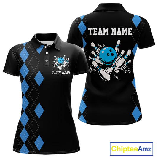 Black and Blue argyle womens bowling shirts custom team bowling jerseys women's bowling outfits NQS11404