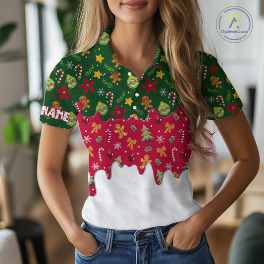 Funny Christmas pattern Golf Polo Shirts For Women custom Christmas golf gifts ladies golf outfit NQS10866