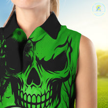 Load image into Gallery viewer, Skull Women's Sleeveless Polo Shirt Halloween Golf Outfits, Halloween golf gifts | Green NQS10660