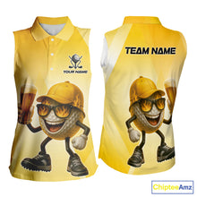 Load image into Gallery viewer, Funny Yellow pattern Golf ball drinking beer Sleeveless Polo Shirt Custom team golf outfit for ladies NQS10718