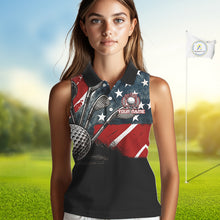 Load image into Gallery viewer, Personalized American Flag Sleeveless Golf Polo Shirts For Women, Patriotic Golf Gifts NQS10830