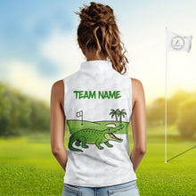 Load image into Gallery viewer, White and Green Funny Alligator Sleeveless Golf Polo Shirt custom ladies golf outfit, golfing gifts NQS10886