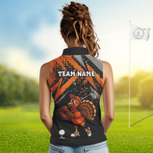 Load image into Gallery viewer, Custom Funny Turkey Ladies Golf top Black & Orange camo Thanksgiving Women Sleeveless Golf polo shirt NQS10672