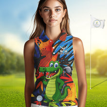 Load image into Gallery viewer, Custom Funny Colorful Graffiti Alligator Women Sleeveless Polo Shirt, Personalized ladies golf wear NQS10736