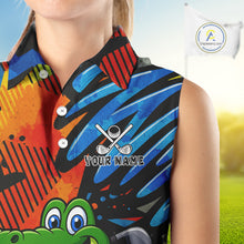 Load image into Gallery viewer, Custom Funny Colorful Graffiti Alligator Women Sleeveless Polo Shirt, Personalized ladies golf wear NQS10736