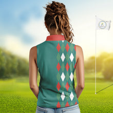 Load image into Gallery viewer, Green, Red & White Christmas argyle pattern Skull Sleeveless Polo Shirt Custom ladies golf outfit NQS10770