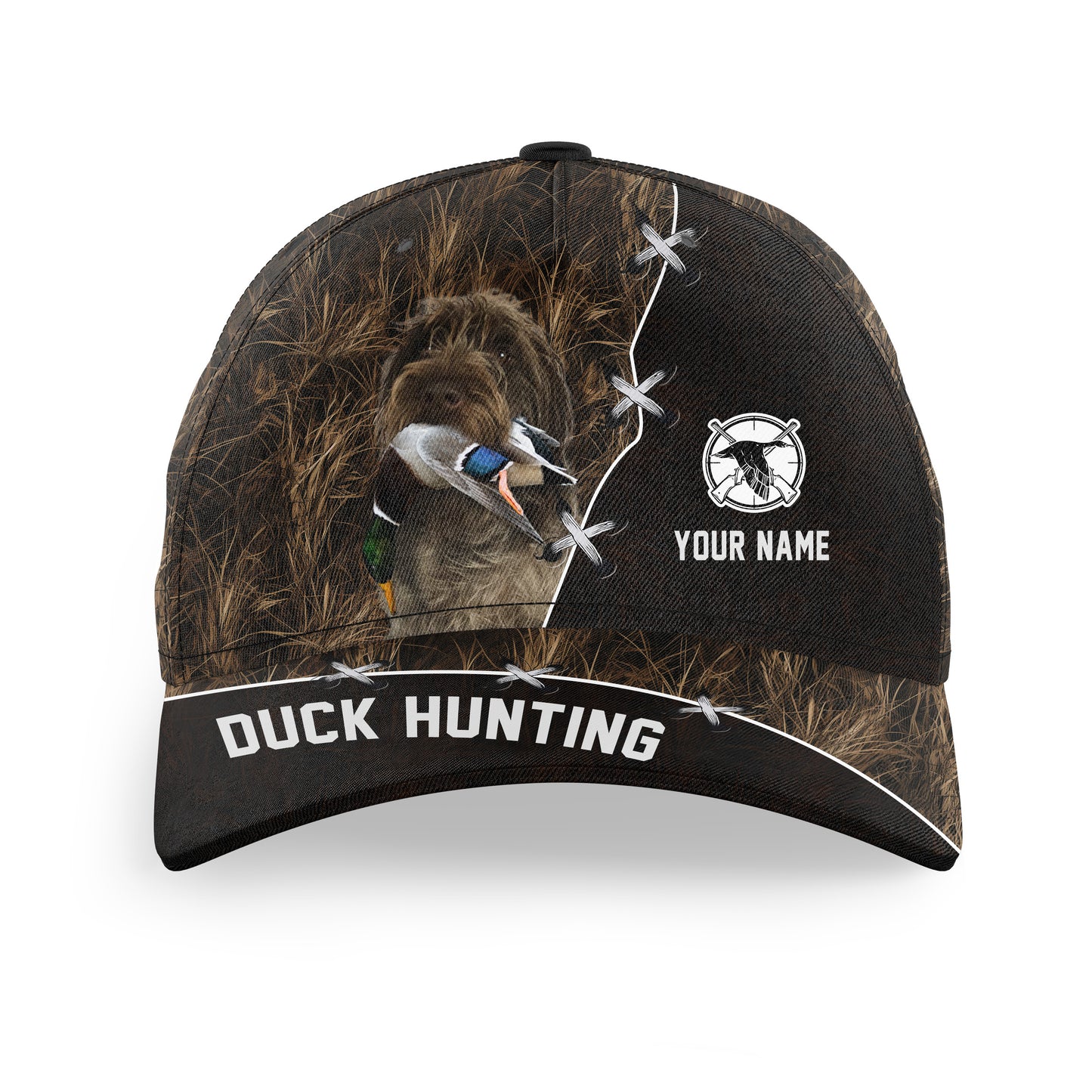 Duck Hunting Hat Waterfowl Camo with many Duck Hunting Dogs to choose from, Personalized Duck Hunting Hat FSD4210