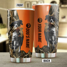 Load image into Gallery viewer, Black and white English Setter Birds & Deer shed Hunting Dog Custom name Stainless Steel Tumbler Cup FSD4330