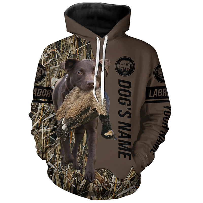 Chocolate Labrador Retriever Hunting dog customized Name Shirt, camo and brown color FSD4671
