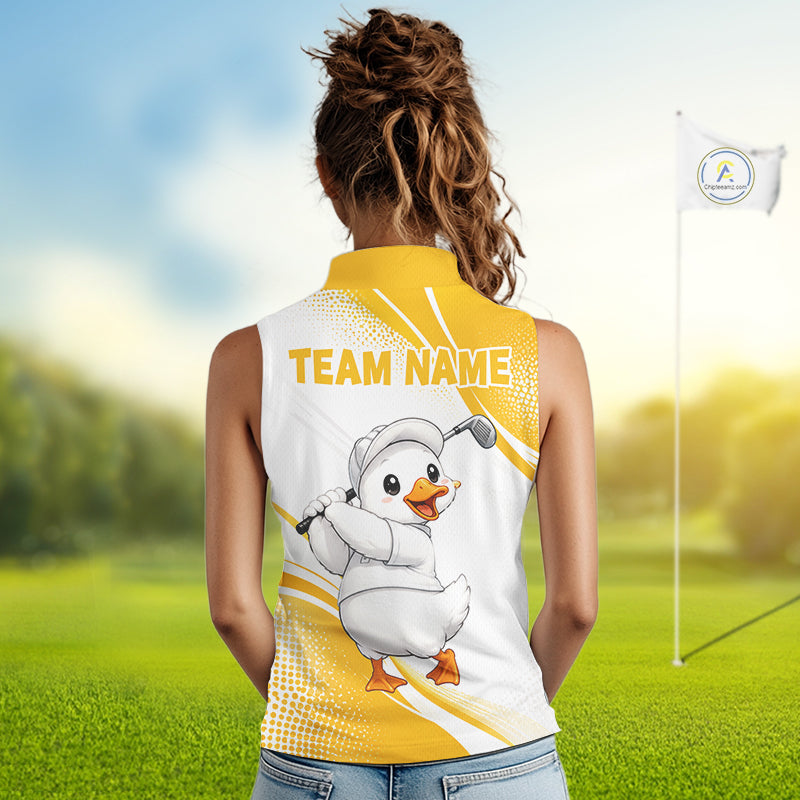 Funny Duck Swing Womens Sleeveless Golf Polo Shirt, Cute Duck Print Shirt, Sporty Animal Golf Gift NHT1220