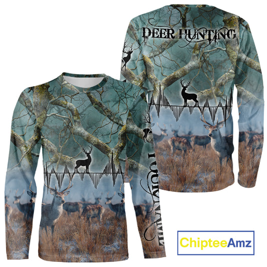 Deer Hunting Shirt 3D All-Over Print with Deer & Forest Camo For Deer Hunters – Custom Name NHT26