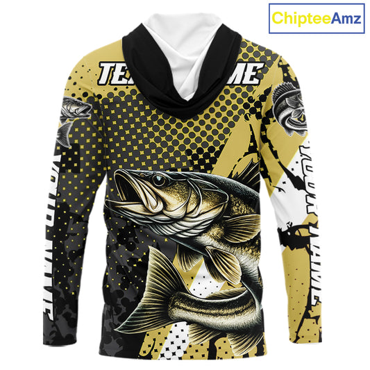 Personalized Walleye Fishing Shirts Long Sleeve Hooded, Yellow Camo Walleye Fishing Shirts NHT483