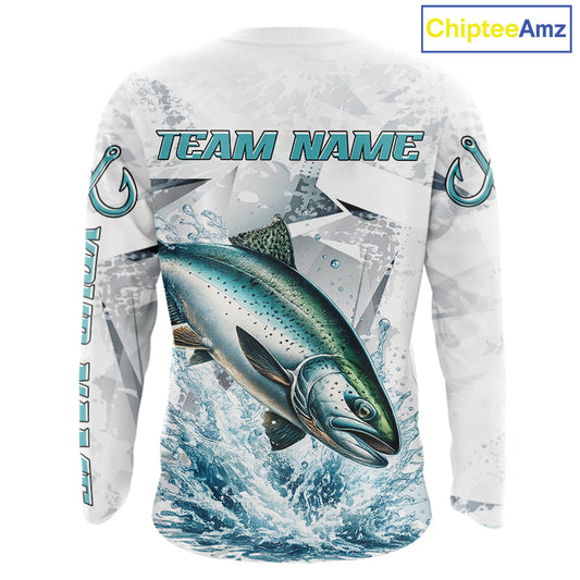Personalized Chinook Salmon Fishing Jerseys, Salmon Long Sleeve Fishing Shirts For Men NHT571