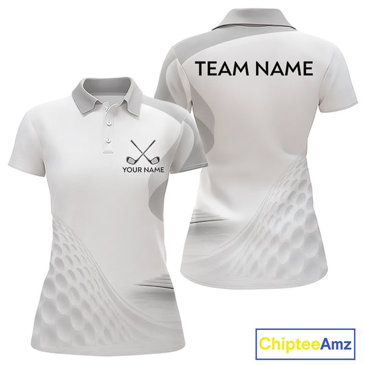 Personalized Golf Ball Polo Shirt for Womens Gray Golf Pattern Custom Name