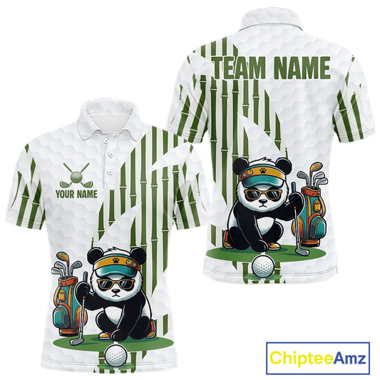 Custom Name Cool Panda Golf Polo Shirt Funny Bamboo Panda Golfing Apparel