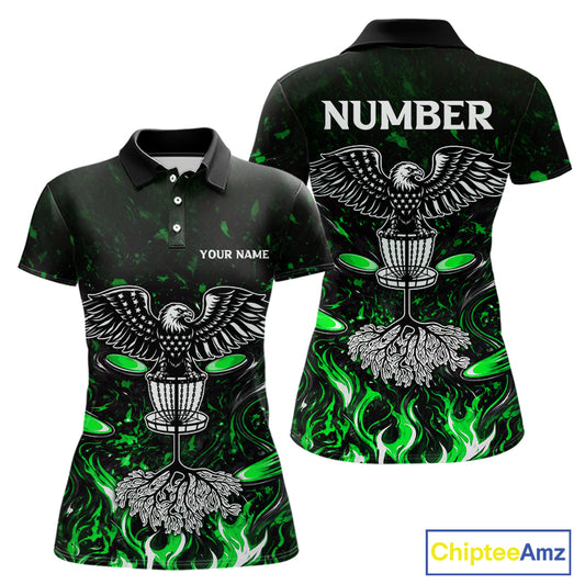 Personalized Womens Disc Golf Polo Shirt With Eagle Design, Customizable Name, Unisex Sports Jersey For Womens|Green NHT814