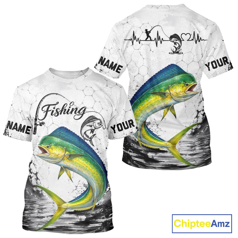 Custom Name Mahi Mahi Fishing T - Shirt Performance, Dolphin Gift For Men