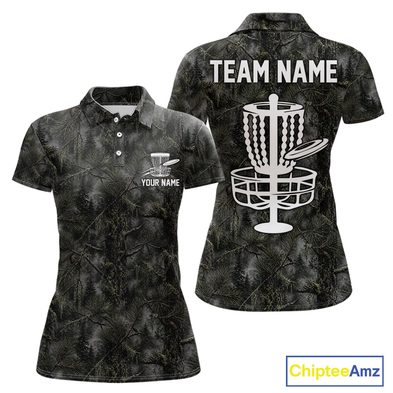 Camo Forest Disc Womens Golf Polo Shirt Custom Name – Forest Camouflage Performance Polo Shirt NHT835