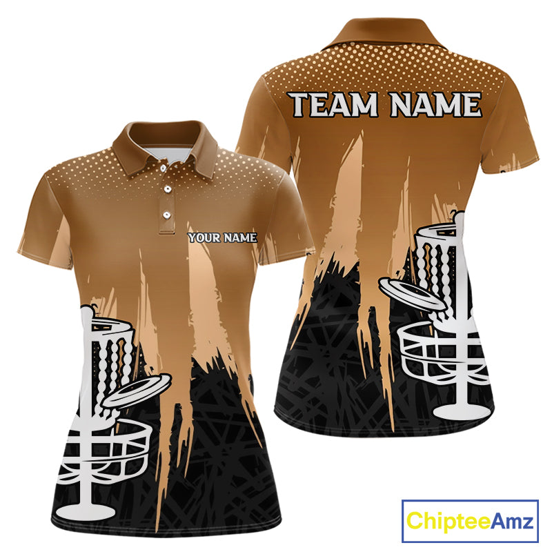 Womens Disc Golf Polo Shirts Custom Brown Gradient Grunge, Team Disc Golf Apparel Shirt NHT836