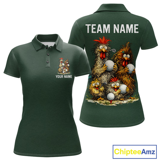 Funny Chicken Womens Golf Polo Shirt Custom Team Name Personalized Golfer Polo Funny Rooster Golf