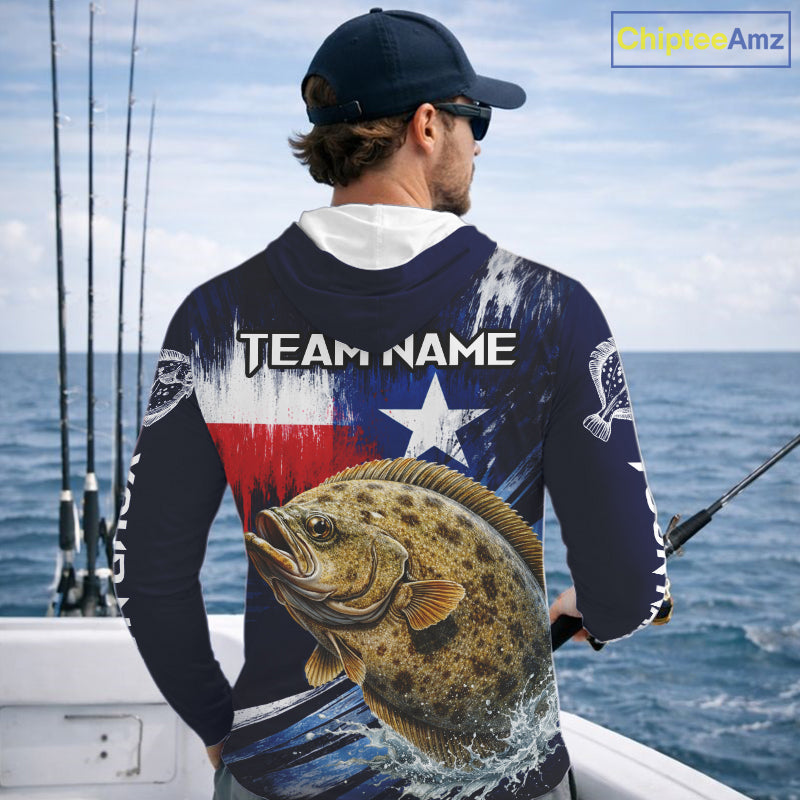 Personalized Flounder Long Sleeve Performance Fishing Shirts, Hooded Flounder Custom Texas Fishing Jersey NHT504