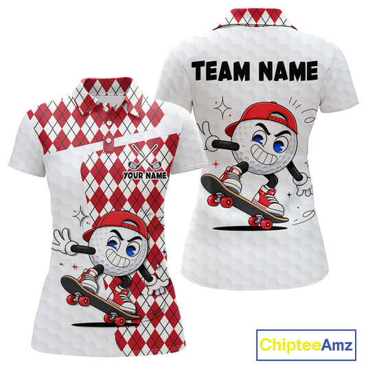 Womens Golf Polo Shirt Argyle Pattern Golf Shirts For Womens Funny Golf Ball Shirt Gifts|Red NHT861